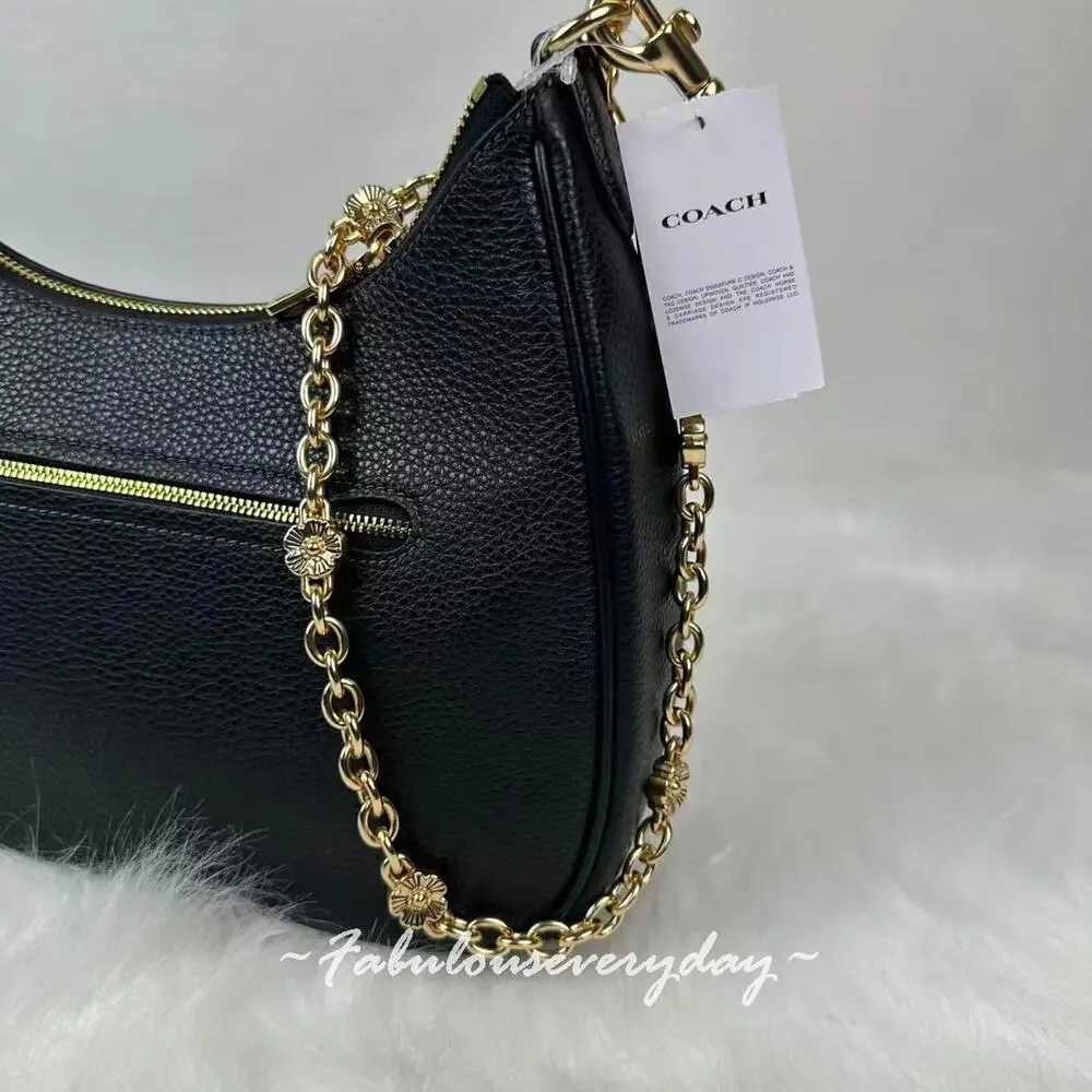 Coach Tea Rose Floral Chain Shoulder strap In Gold CBS66 NWT